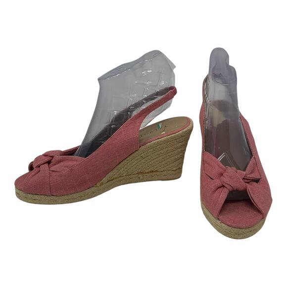 Talbots pink canvas wedge peep toes slingback sandals size 8.5 - Picture 2 of 9